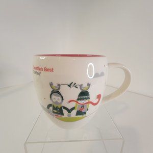 Seattle's Best Coffee Round Mug Tea Christmas Red/White Trees Snow Bird 2 people